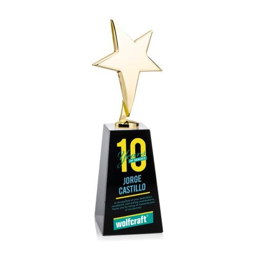 Corporate Awards - Crystal Awards - Tuscany Gold Full Color Black on Novita Base Star Crystal Award