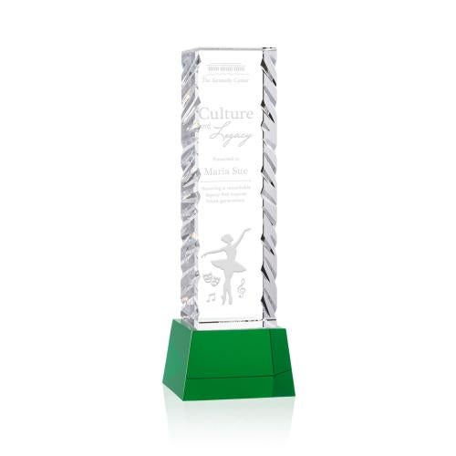 Corporate Awards - Crystal Awards - Arezzo Green on Base Obelisk Crystal Award