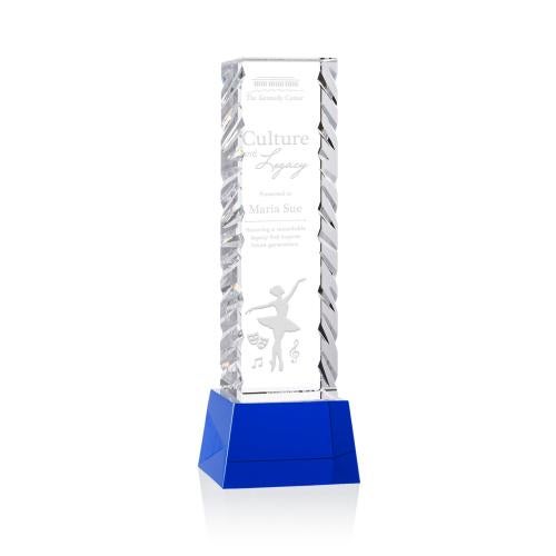 Corporate Awards - Crystal Awards - Arezzo Blue on Base Obelisk Crystal Award