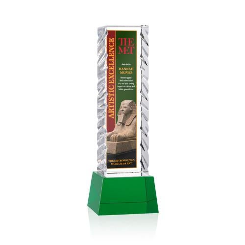 Corporate Awards - Crystal Awards - Arezzo Full Color Green on Base Obelisk Crystal Award