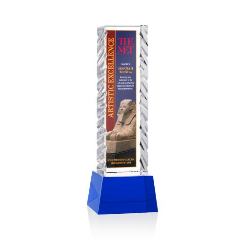 Corporate Awards - Crystal Awards - Arezzo Full Color Blue on Base Obelisk Crystal Award
