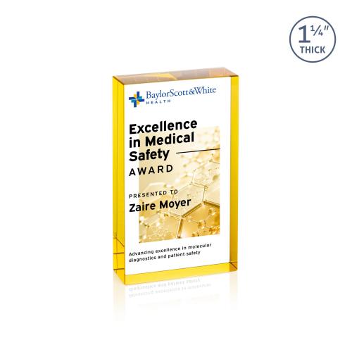 Corporate Awards - Crystal Awards - Colebrook Full Color Gold Rectangle Crystal Award