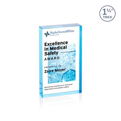 Corporate Awards - Crystal Awards - Colebrook Full Color Blue Rectangle Crystal Award