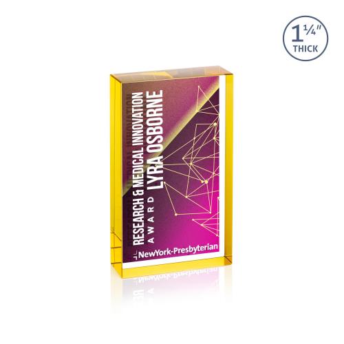 Corporate Awards - Crystal Awards - Colebrook Full Color Double Sided Gold Rectangle Crystal Award