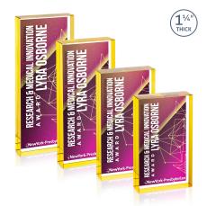 Colebrook Full Color Double Sided Gold Rectangle Crystal Award - Crystal Awards