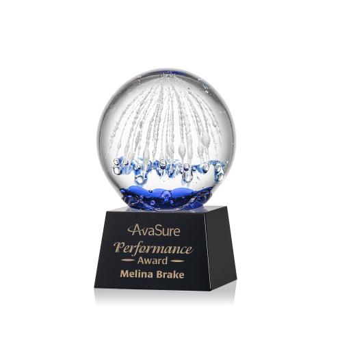 Corporate Awards - Glass Awards - Art Glass Awards - Starburst Black on Robson Base Spheres Glass Award