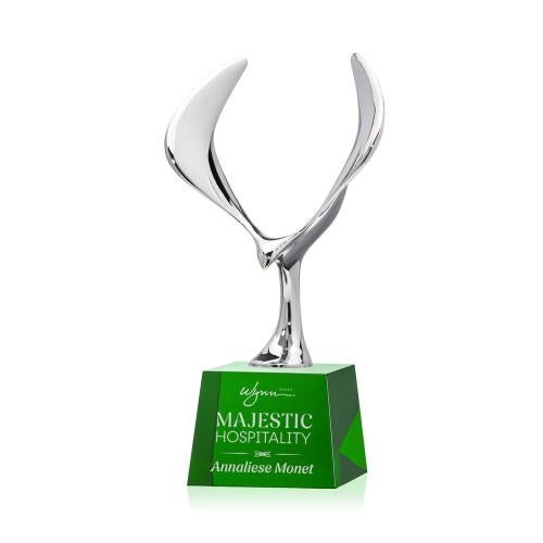 Corporate Awards - Crystal Awards - Maverick Eagle Green on Robson Base Animals Crystal Award