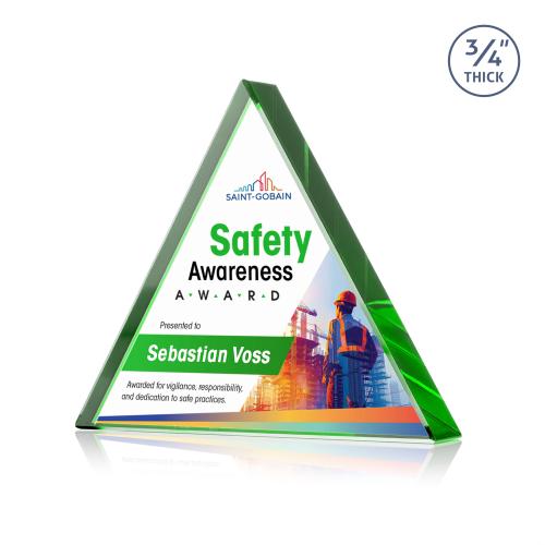 Corporate Awards - Crystal Awards - Adler Triangle Full Color Green Diamond Crystal Award
