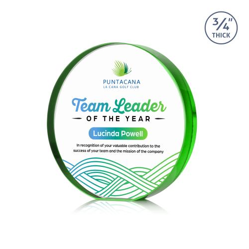 Corporate Awards - Crystal Awards - Gainsborough Full Color Green Circle Crystal Award