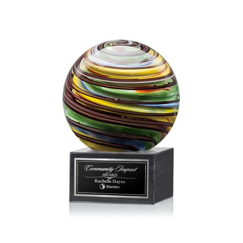 Lunar Spheres on Square Marble Award Corporate Awards - Glass Awards - Art Glass Awards - Lunar Spheres on Square Marble Award
