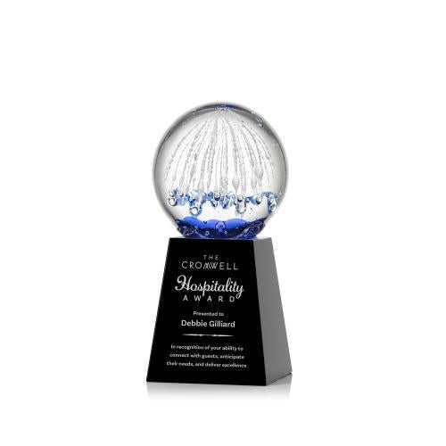 Starburst Black on Celestina Base Spheres Glass Award Corporate Awards - Glass Awards - Art Glass Awards - Starburst Black on Celestina Base Spheres Glass Award