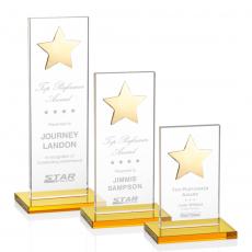 Employee Gifts - Dallas Star Amber/Gold Rectangle Crystal Award