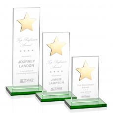 Employee Gifts - Dallas Star Green/Gold  Rectangle Crystal Award