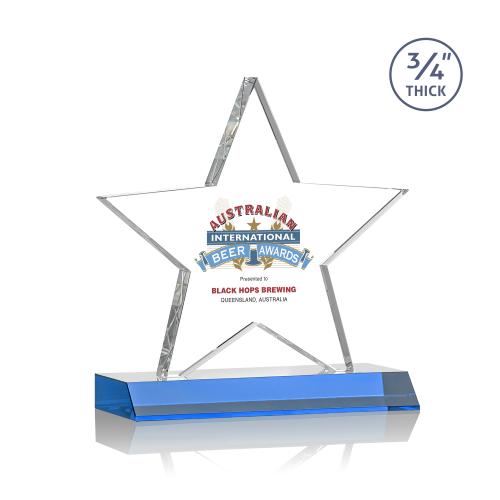 Corporate Awards - Crystal Awards - Crystal Star Awards - Chippendale Full Color Sky Blue Star Crystal Award