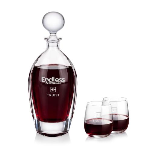 Langara Decanter & Crestview Stemless Wine Corporate Recognition Gifts - Etched Barware - Langara Decanter & Crestview Stemless Wine