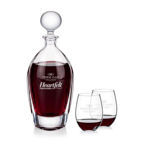 Langara Decanter & RIEDEL Stemless Wine Corporate Recognition Gifts - Etched Barware - Langara Decanter & RIEDEL Stemless Wine
