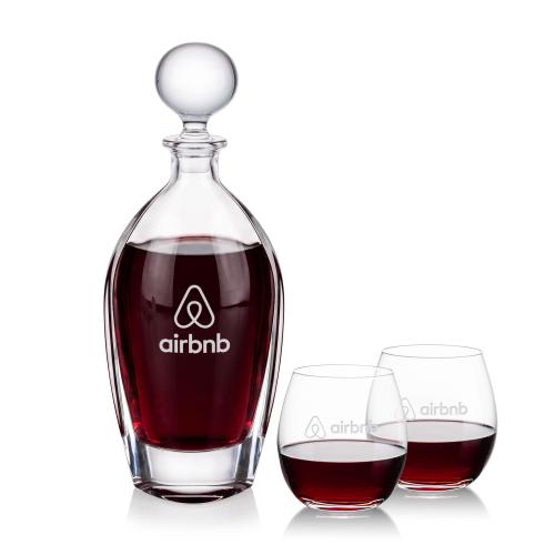 Corporate Recognition Gifts - Etched Barware - Langara Decanter & Redmond Stemless Wine