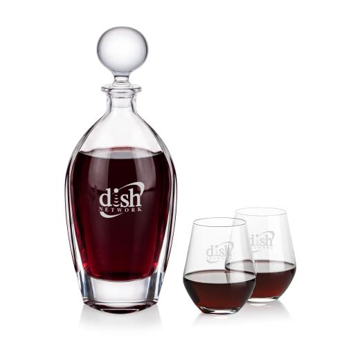Langara Decanter & Reina Stemless Wine Corporate Recognition Gifts - Etched Barware - Langara Decanter & Reina Stemless Wine