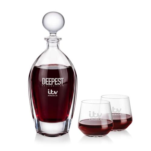 Langara Decanter & Sturgis Stemless Wine Corporate Recognition Gifts - Etched Barware - Langara Decanter & Sturgis Stemless Wine