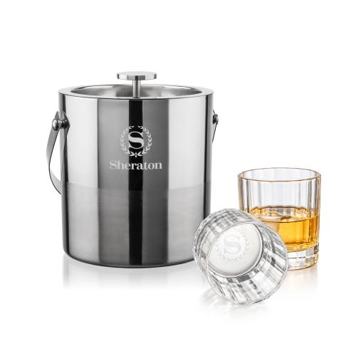 Catania Ice Bucket & Cristaux On-the-Rocks Corporate Recognition Gifts - Etched Barware - Catania Ice Bucket & Cristaux On-the-Rocks