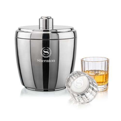 Pescara Ice Bucket & Cristaux On-the-Rocks Corporate Recognition Gifts - Etched Barware - Pescara Ice Bucket & Cristaux On-the-Rocks