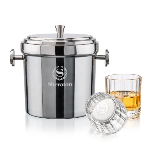Milano Ice Bucket & Cristaux On-the-Rocks Corporate Recognition Gifts - Etched Barware - Milano Ice Bucket & Cristaux On-the-Rocks