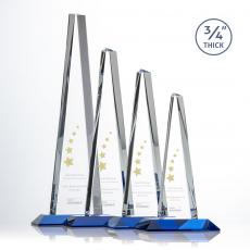 Employee Gifts - Majestic Tower Sky Blue Pyramid Crystal Award