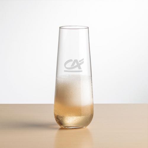 Corporate Gifts, Recognition Gifts and Desk Accessories - Etched Barware - Cannes Stemless Flute - Deep Etch