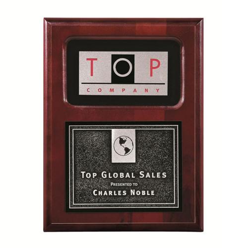 Corporate Awards - Award Plaques - Cherry Finished Panel; Black Faux Slate Plaque