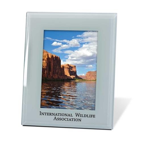 Corporate Gifts, Recognition Gifts and Desk Accessories - Picture Frames - White Glass Photo Frame
