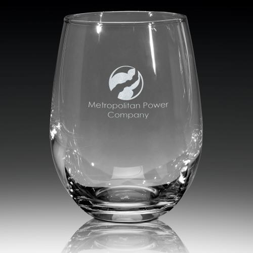 Corporate Gifts, Recognition Gifts and Desk Accessories - Etched Barware - Stemless Wine