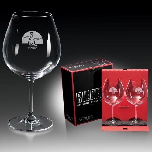Corporate Gifts, Recognition Gifts and Desk Accessories - Etched Barware - Riedel Vinum Pinot Custom Logo Engraved