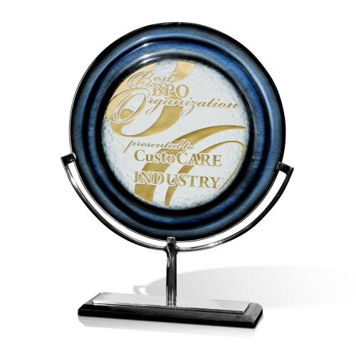 Corporate Awards - Glass Awards - Colored Glass Awards - Sapphire Orbit ll Art Glass