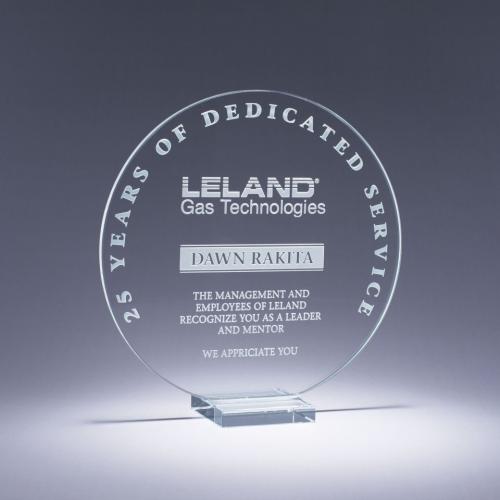 Corporate Awards - Service Awards - Clear Starphire Crystal Circle Serenity Award on Clear Base