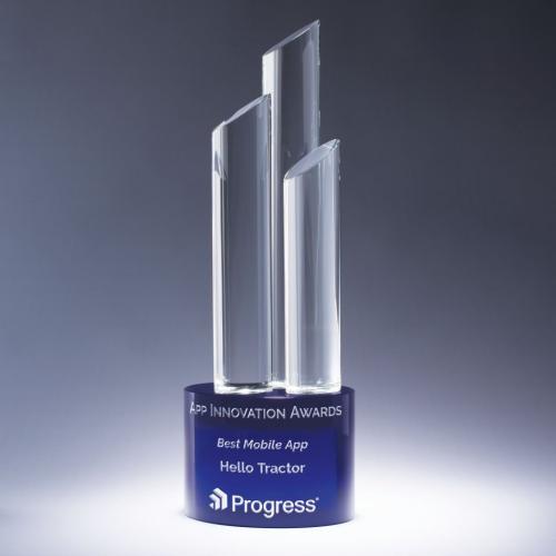 Corporate Awards - Crystal Awards - Ultra Clear & Blue Optical Crystal 3 Tower Award