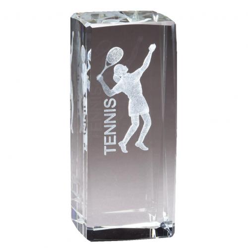 Corporate Awards - Crystal Awards - 3D Laser Awards - Clear Optical Crystal 3D Rectangle Women's Tennis Award