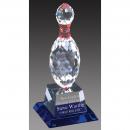Optical Crystal Bowling Pin Trophy on Clear & Blue Crystal Base