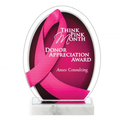 Corporate Awards - Acrylic Corporate Awards - Oval Pink Acrylic Breast Cancer Awareness Award