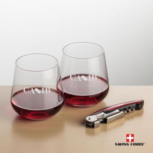 Corporate Gifts, Recognition Gifts and Desk Accessories - Etched Barware - Wine Glasses - Stemless Wine Glasses - Swiss Force® Opener & 2 Howden Stemless