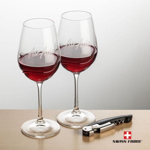 Corporate Gifts, Recognition Gifts and Desk Accessories - Etched Barware - Wine Glasses - Swiss Force® Opener & 2 Bartolo Wine