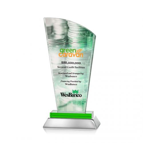 Corporate Awards - Hansen Full Color Green Peak Crystal Award