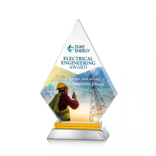 Corporate Awards - Valhalla Full Color Amber Diamond Crystal Award