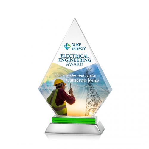 Corporate Awards - Valhalla Full Color Green Diamond Crystal Award
