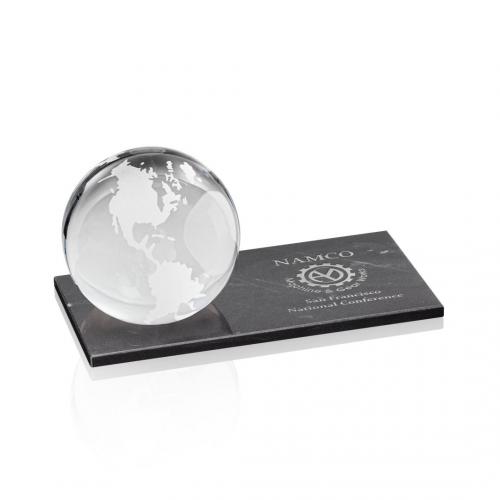Corporate Awards - Globe Spheres on Rect Marble Base Crystal Award