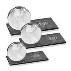 Employee Gifts - Globe Spheres on Rect Marble Base Crystal Award
