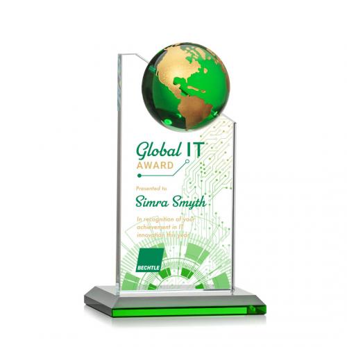 Corporate Awards - Arden  Full Color Green/Gold Spheres Crystal Award