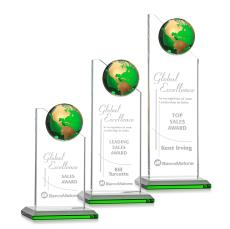 Arden Globe Green/Gold Spheres Crystal Award - Crystal Awards