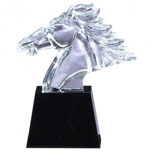Corporate Awards - Crystal Awards - Clear Optical Crystal Horse Head Award on Black Base