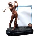 Bronze Finish Golf Statue Award with Glass Plate on Black Base
