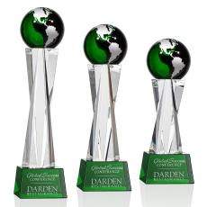 Havant Globe Green/Silver Spheres Crystal Award - Crystal Globe Awards 
